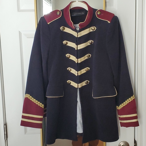 ZARA Velvet Military Jacket Navy Blue Velour Blazer Coat Rare - Picture 11 of 16